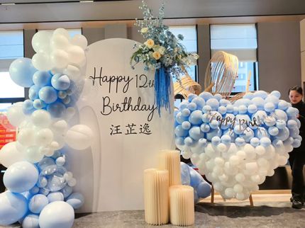 蓝色女孩12岁生日成人礼氛围场景布置装饰气球背景墙kt板